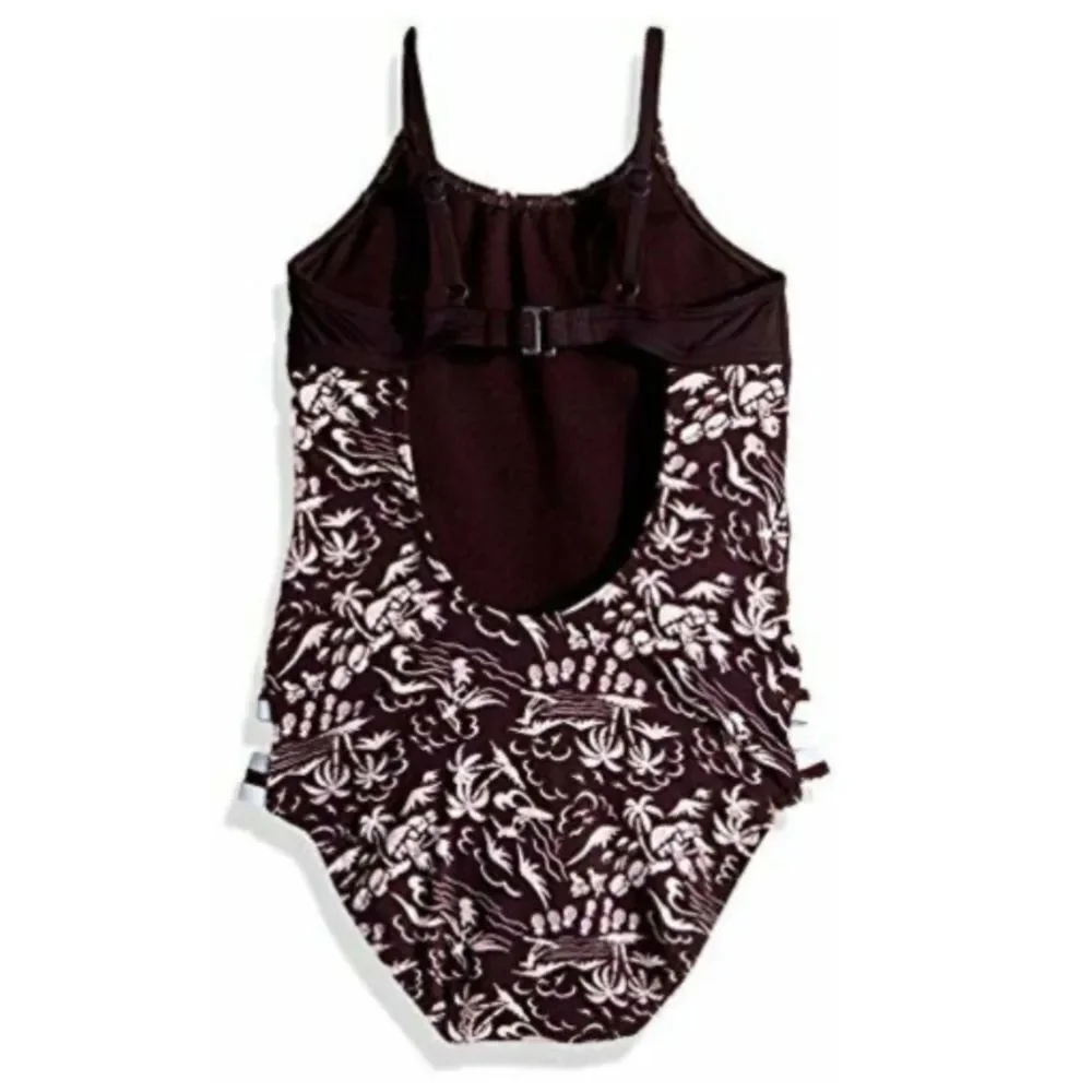 NWT Hobie Purple Girls One-Piece Swimsuit Tropical Palm Tree Print Kids Size 12